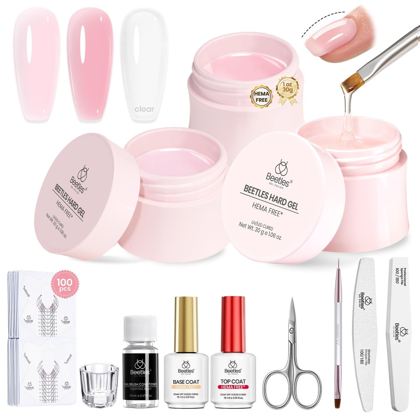 HEMA-Free Hard Gel Kit - 3 Colors, Base & Top Coat, Nail Forms, UV Nail Builder0