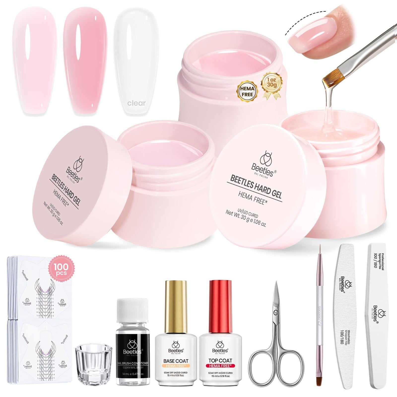 HEMA-Free Hard Gel Kit - 3 Colors, Base & Top Coat, Nail Forms, UV Nail Builder0