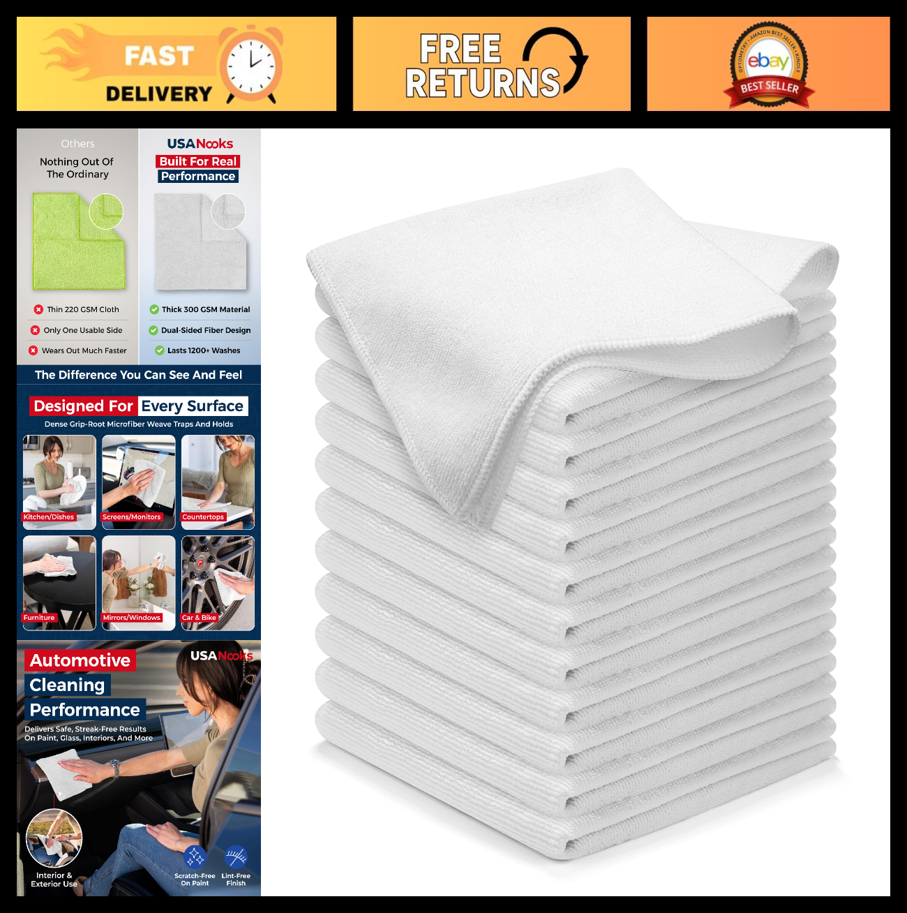 Ultra Absorbent Microfiber Cleaning Cloths   12 Pack, 12.5"x12.5", Streak Free S0