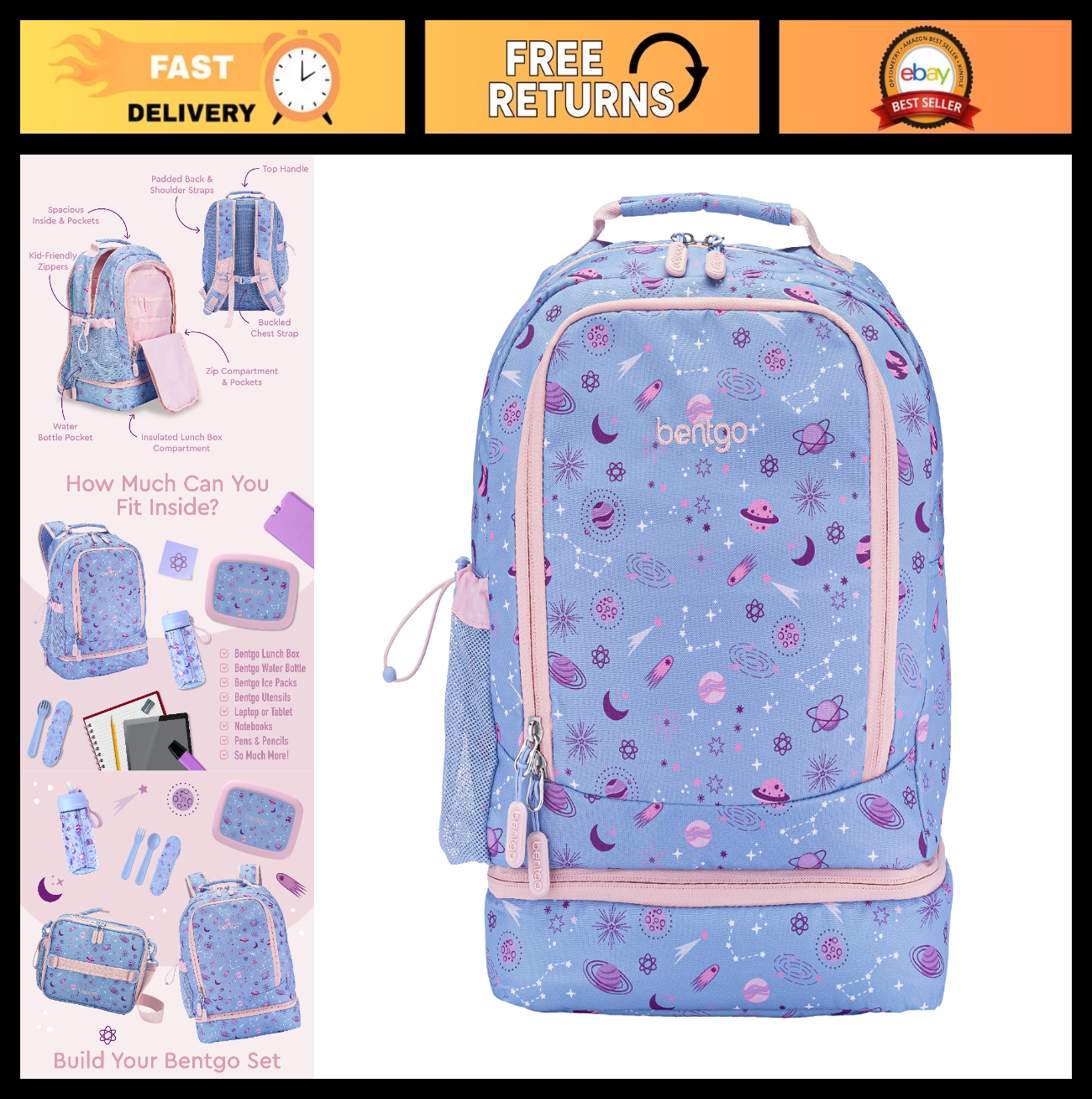 Kids 2 in 1 Backpack & Insulated Lunch Bag   Padded Straps for Comfort0