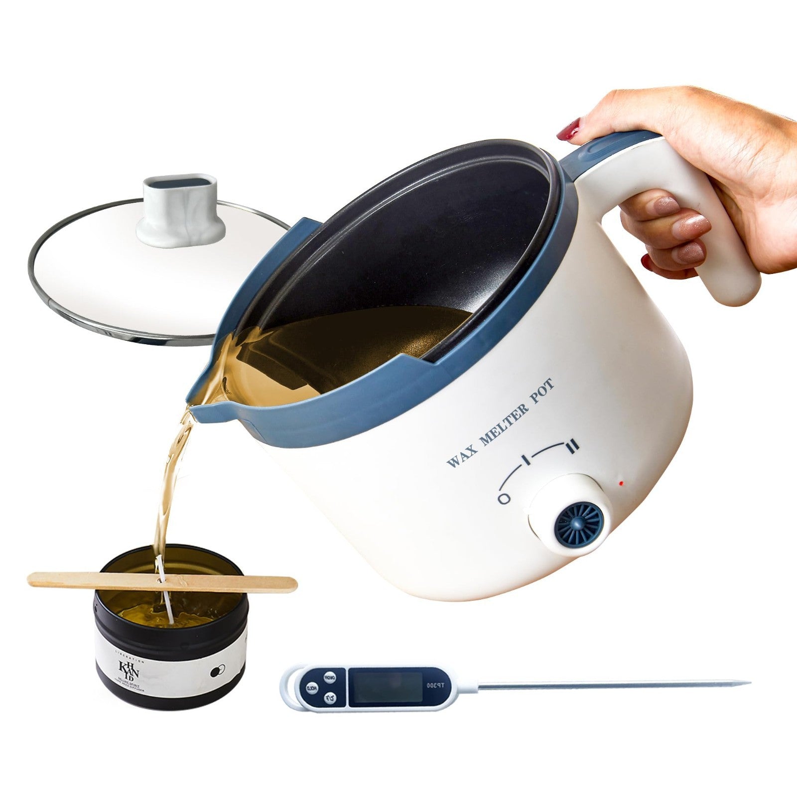 Electric Wax Melting Pot with Thermometer, 1.5Qt Candle Maker, Double Boiler Set1