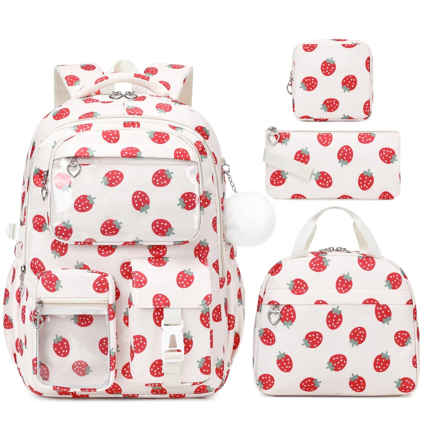 4PCS Girls Backpack Set with Lunch Box & Pencil Case, Stylish School Bag for Kid0