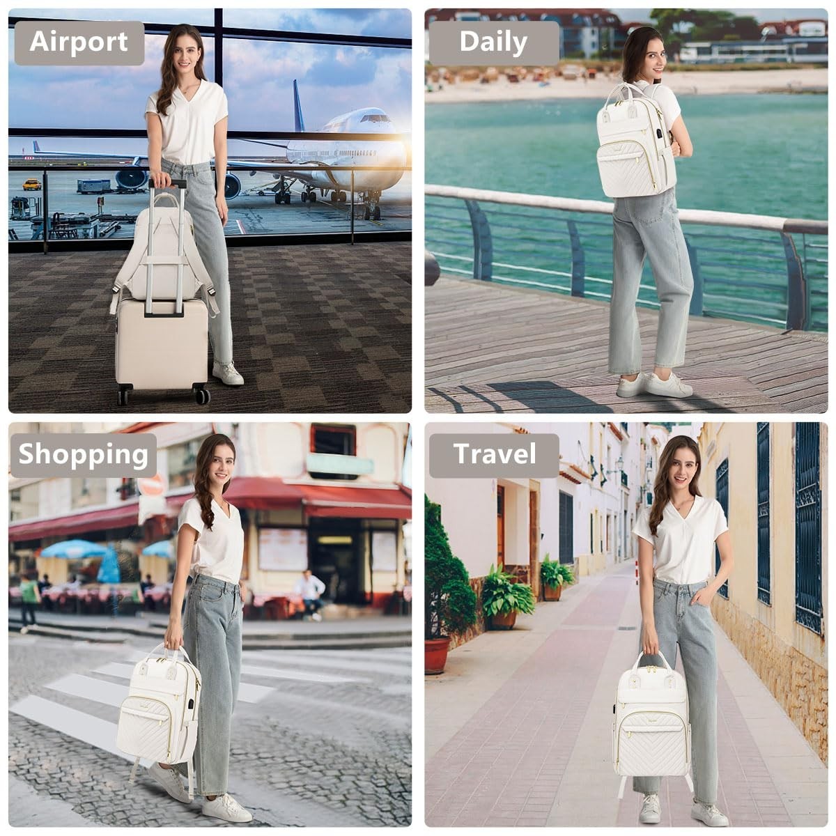 Stylish 15.6" Laptop Backpack for Women   Waterproof Travel Bag with USB Charger5