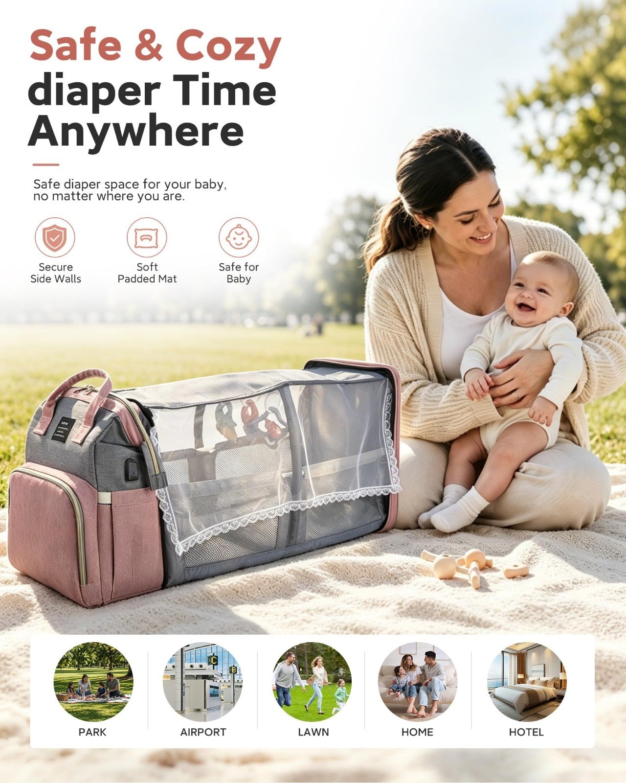 Large Capacity Diaper Bag Backpack with Changing Station, 25L, Multi Function Ba4