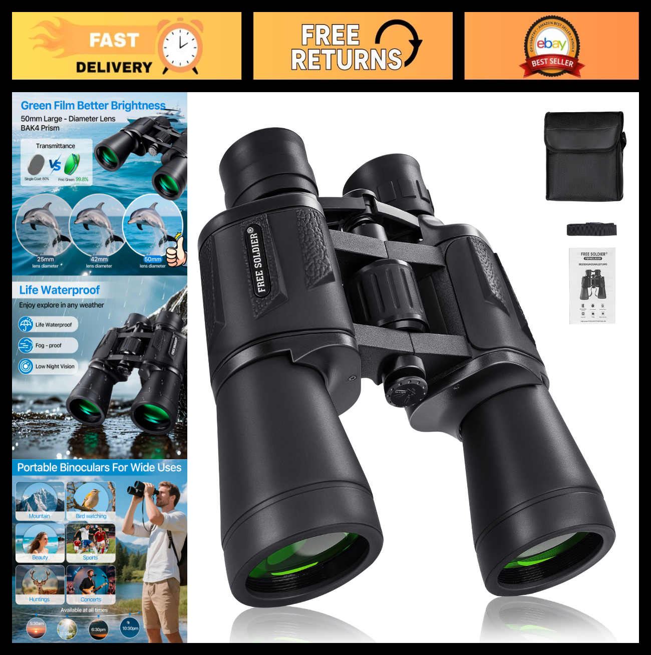 High Power 20x50 Waterproof Binoculars for Bird Watching, Hunting, Hiking, Trave0