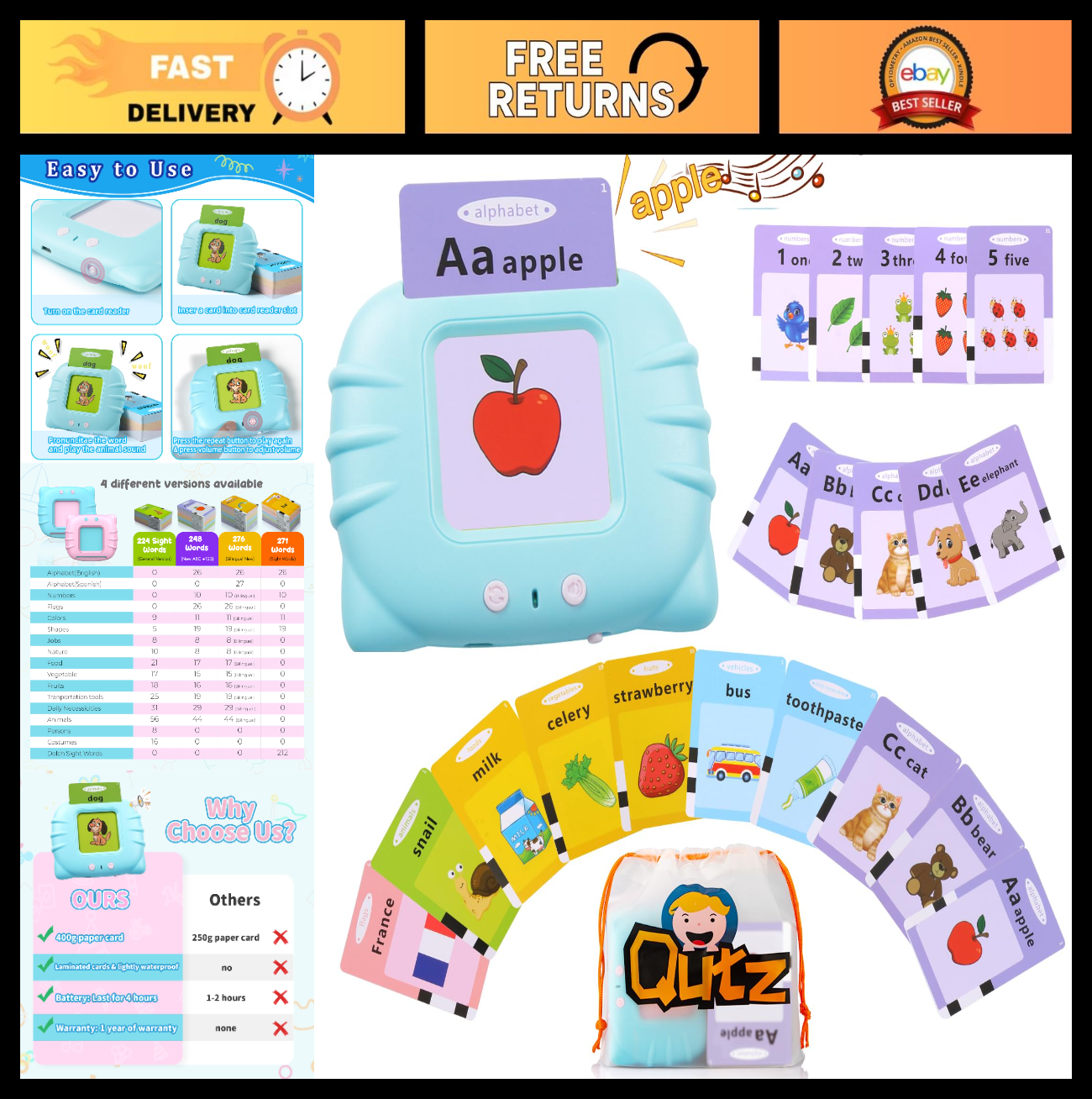 ABC Talking Flash Cards for Toddlers 2-4, Autism & Speech Therapy Educational To0