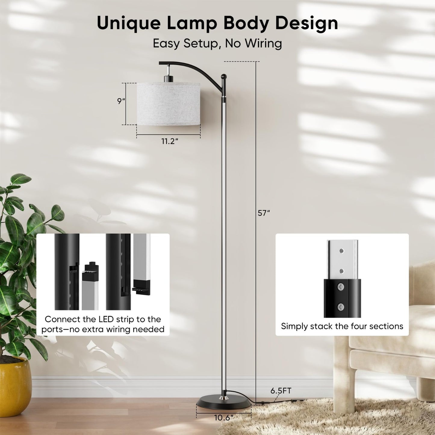 Color Changing Smart LED Corner Lamp with Linen Shade, Alexa Compatible, Music S6