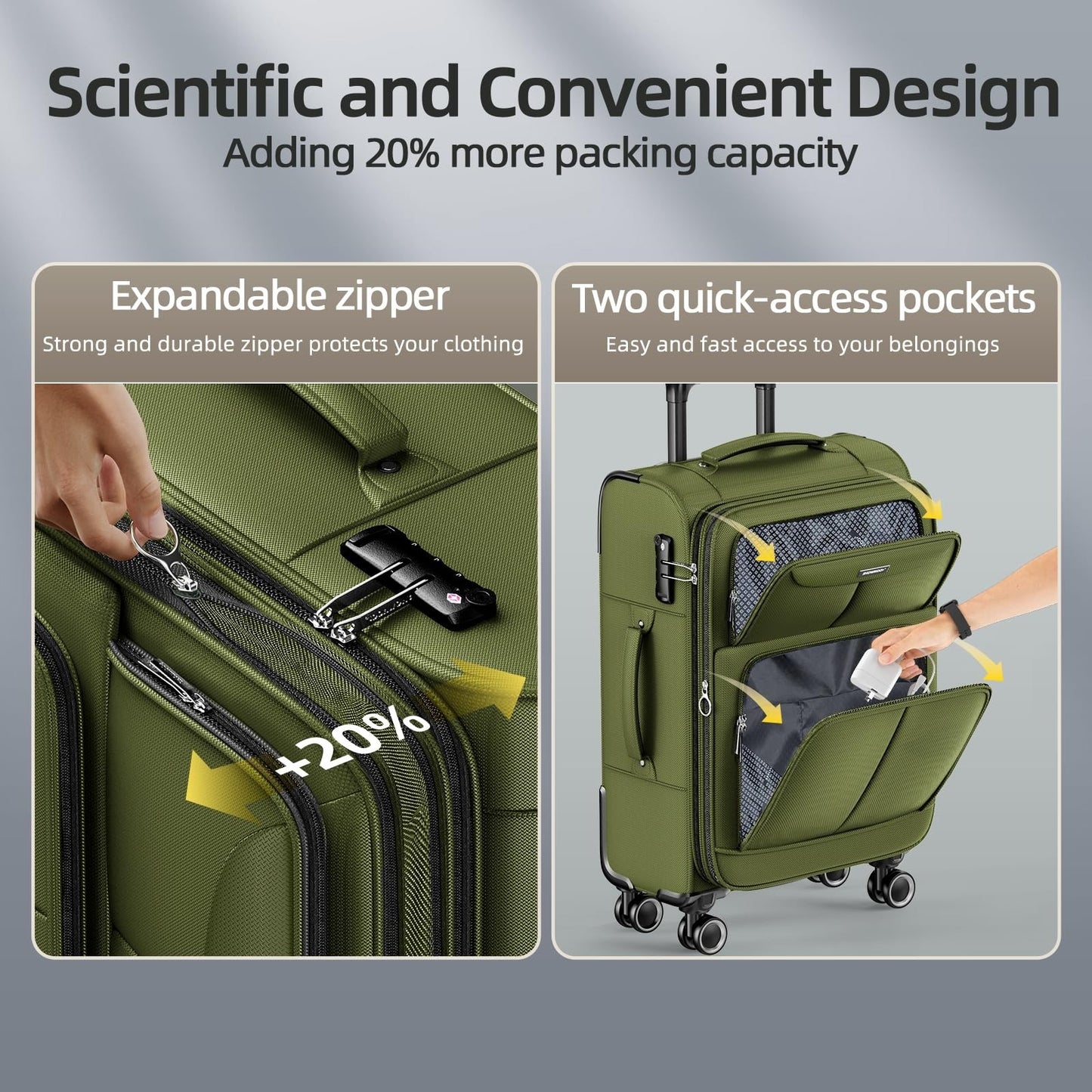 3-Piece Softside Luggage Set - Expandable, Lightweight, 360° Spinner Wheels, TSA3