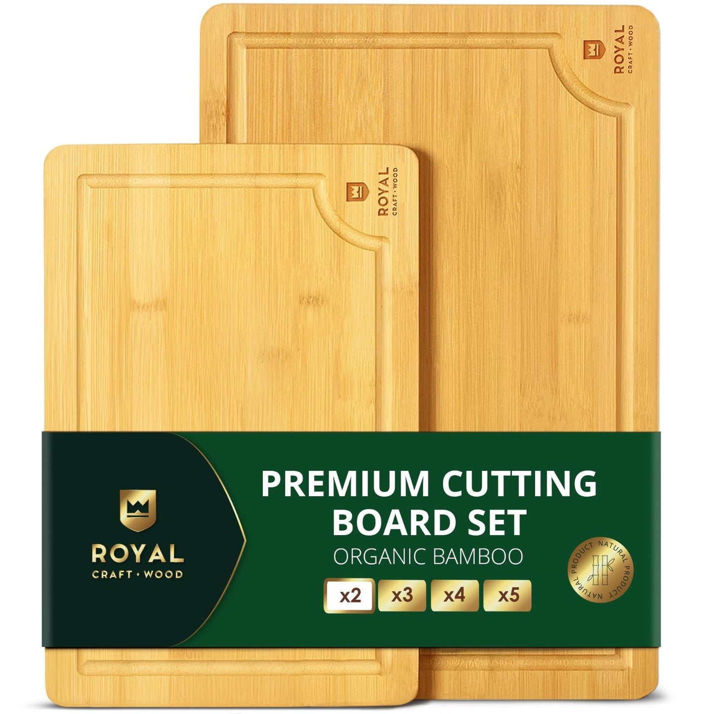 Wooden Cutting Boards Set   Bamboo Kitchen Prep & Serving Board with Juice Groov1