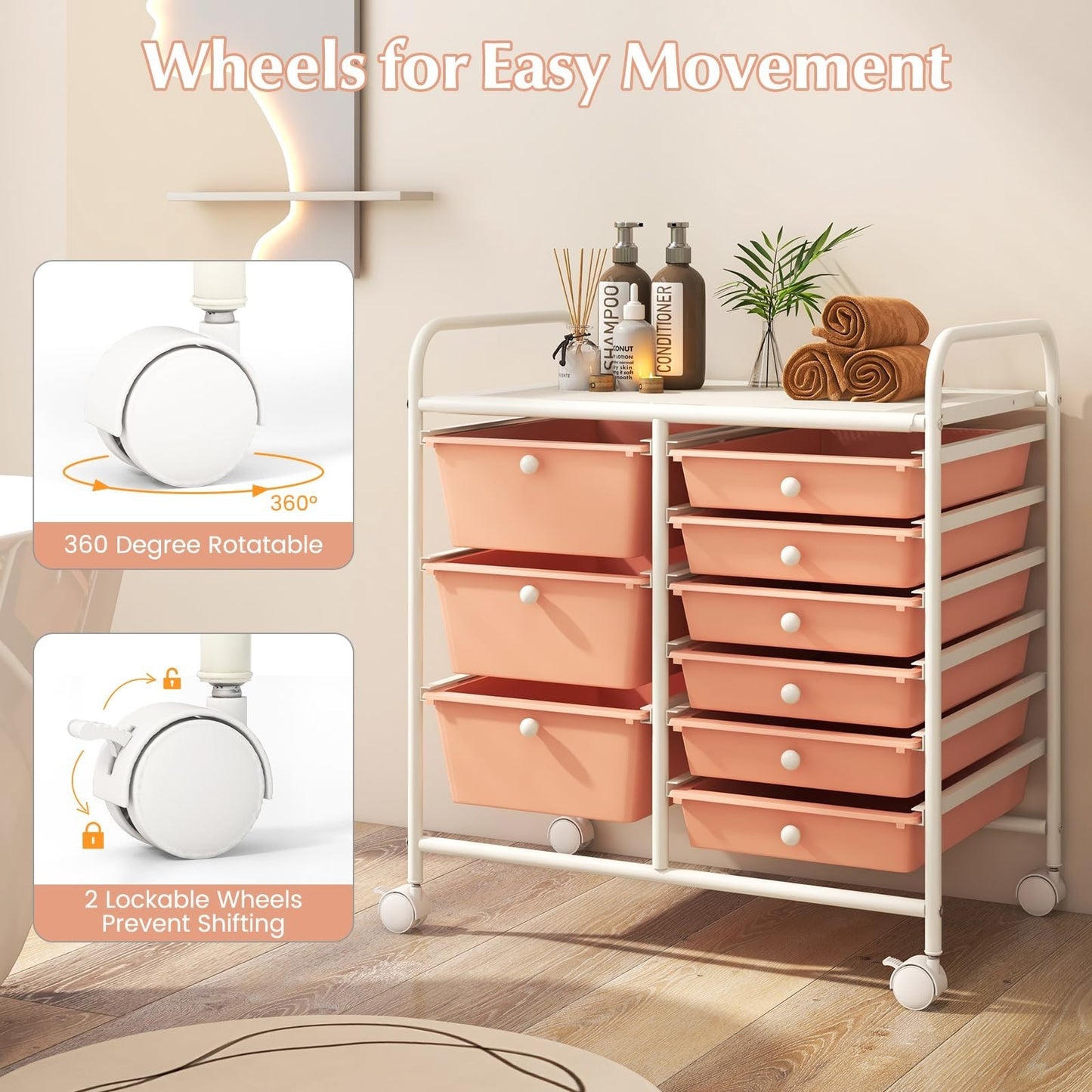 9 Drawer Rolling Storage Cart   Mobile Utility Cart with Wheels for Craft, Art &6