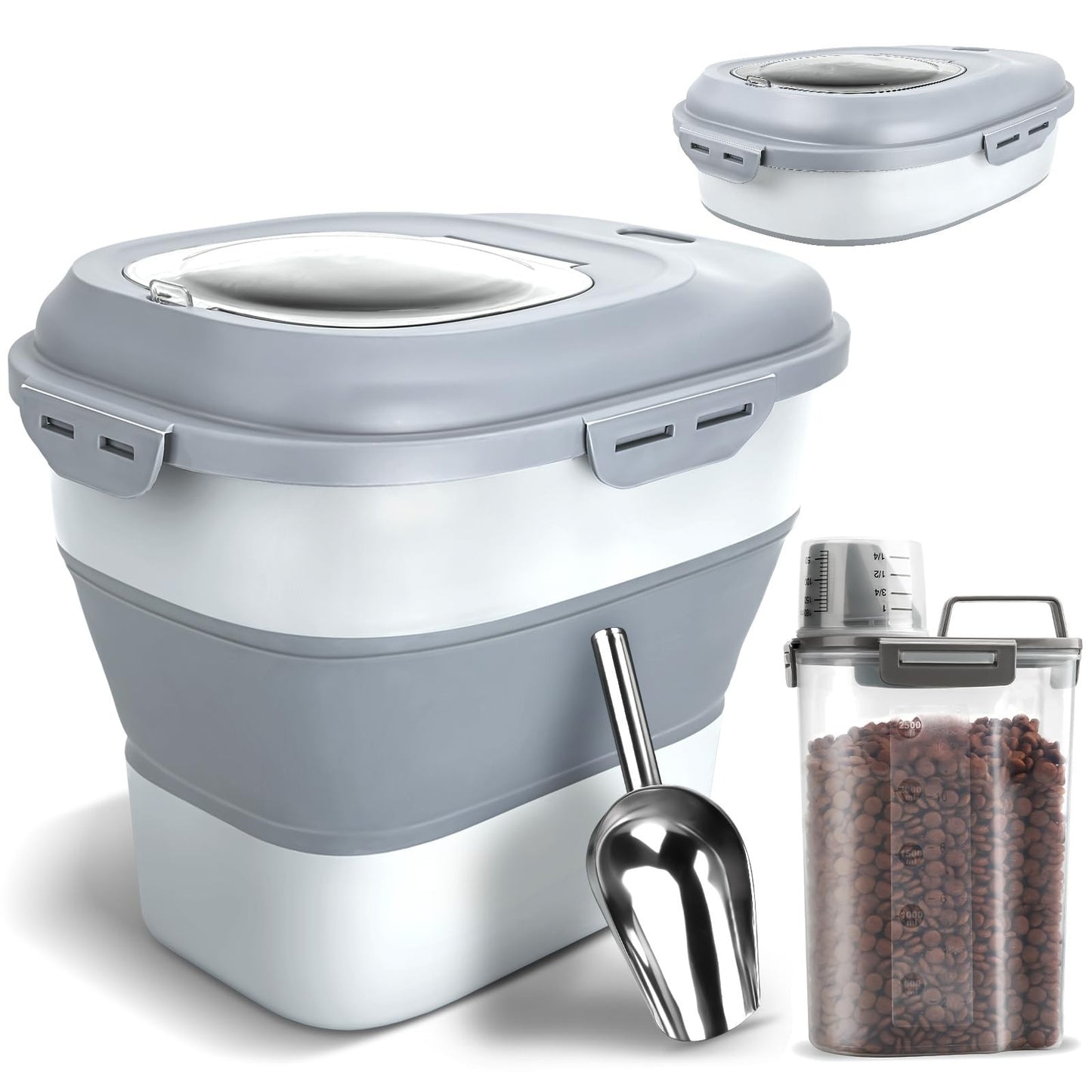 Airtight Dog Food Storage Container, Collapsible 13 30lb with Wheels & Scoop1