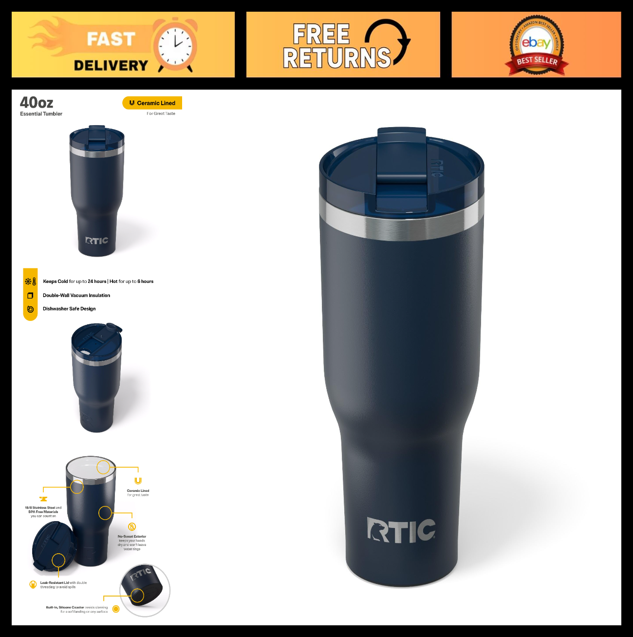 40oz Insulated Tumbler with Lid   Double Wall Stainless Steel Travel Cup for Hot0