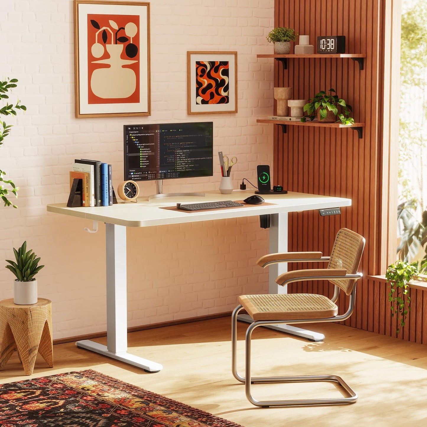 Height Adjustable Electric Standing Desk with USB-C & Power Outlets, 47x24" Th2
