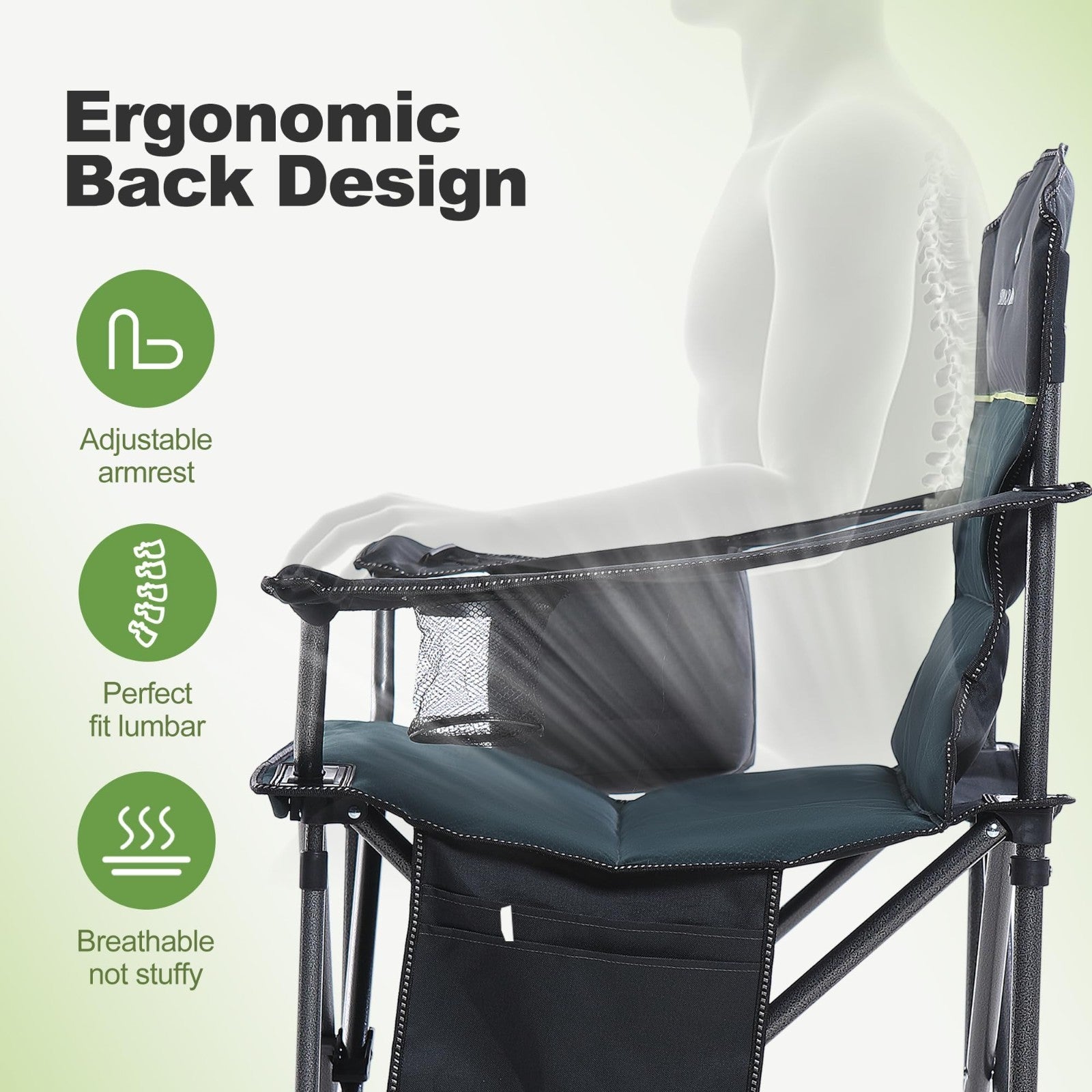 Oversized Portable Folding Camping Chair - Heavy Duty Padded, 450LBS Support, Cu7