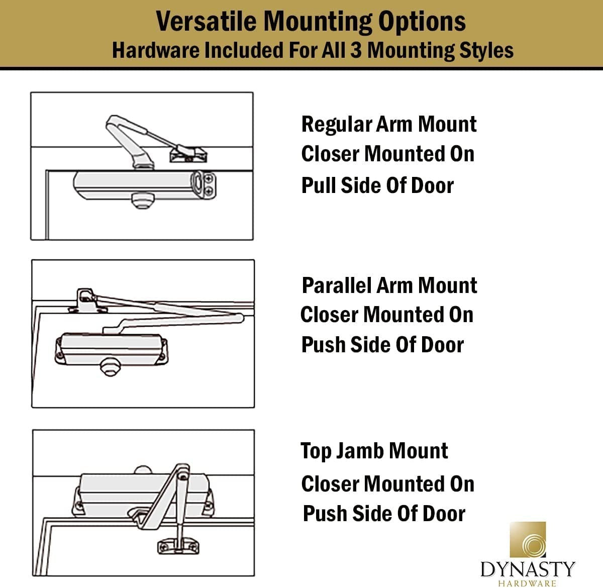 Heavy Duty Hydraulic Door Closer, Adjustable Spring Size 1 6, ADA Compliant, Bla4