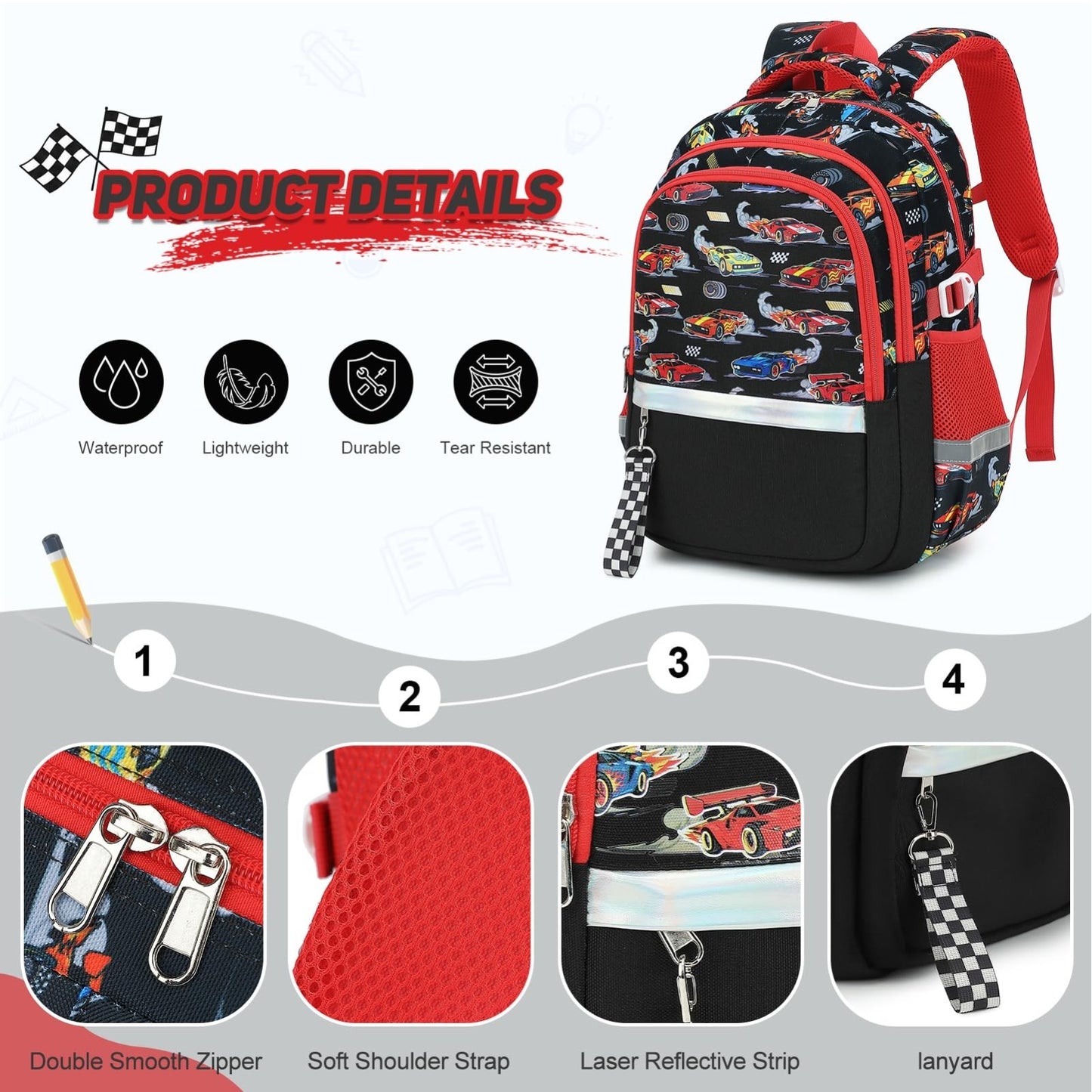 Luminous Boys Backpack Set   3PCS with Lunch Box & Pencil Case   School Gear5