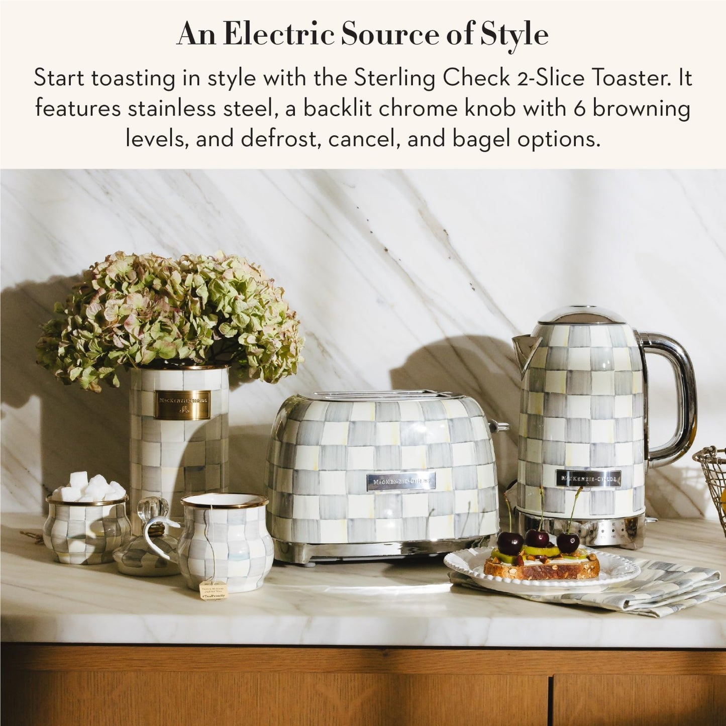 Stylish 2-Slice Toaster for Kitchen, Gray & White Checkered Design, Decorative A2