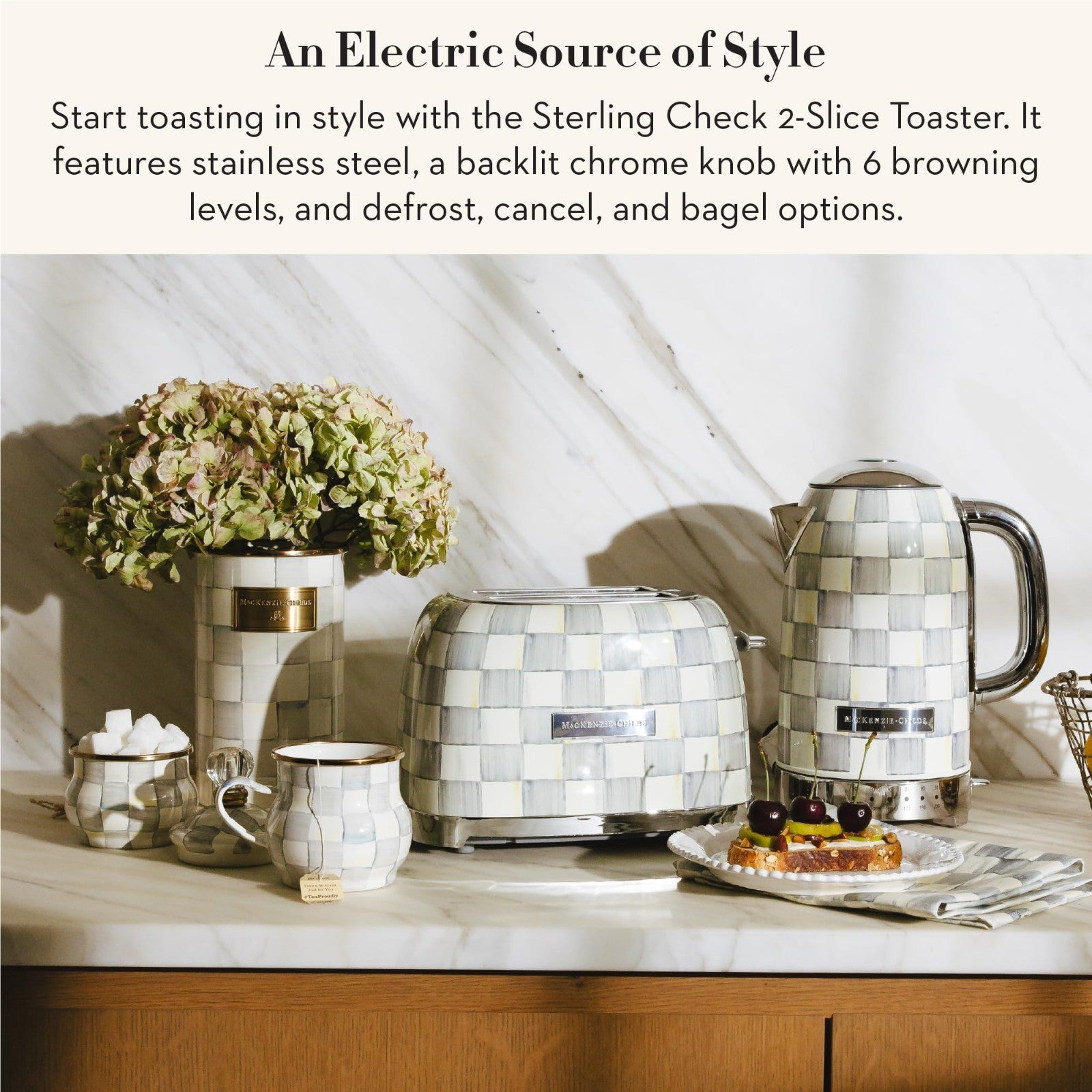 Stylish 2-Slice Toaster for Kitchen, Gray & White Checkered Design, Decorative A2