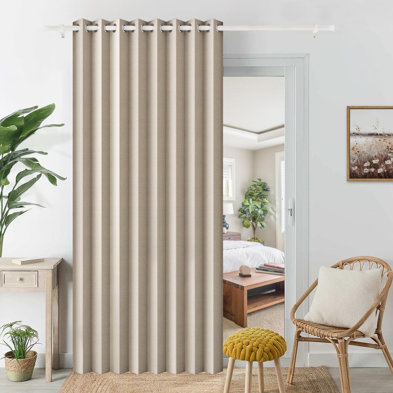 100% Blackout Magnetic Pinch Pleated Curtain   Accordion Door Cover, 60"x80", Ta1