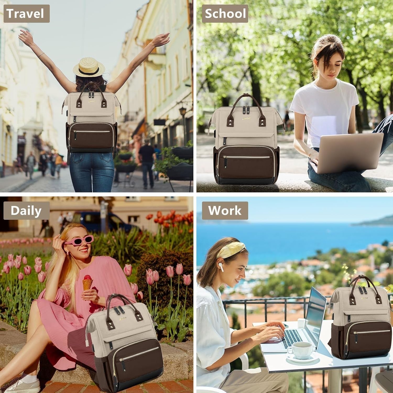 15.6" Laptop Backpack for Women, USB Charging, Large Travel Work Bag, Casual Day6