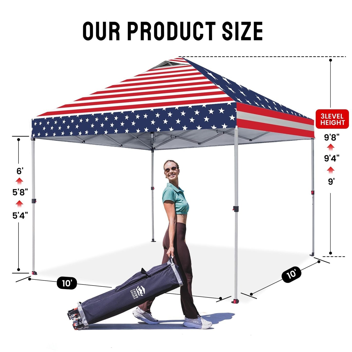 10x10 Pop Up Canopy Tent   Easy Setup, American Flag Design, Outdoor Shade for E2