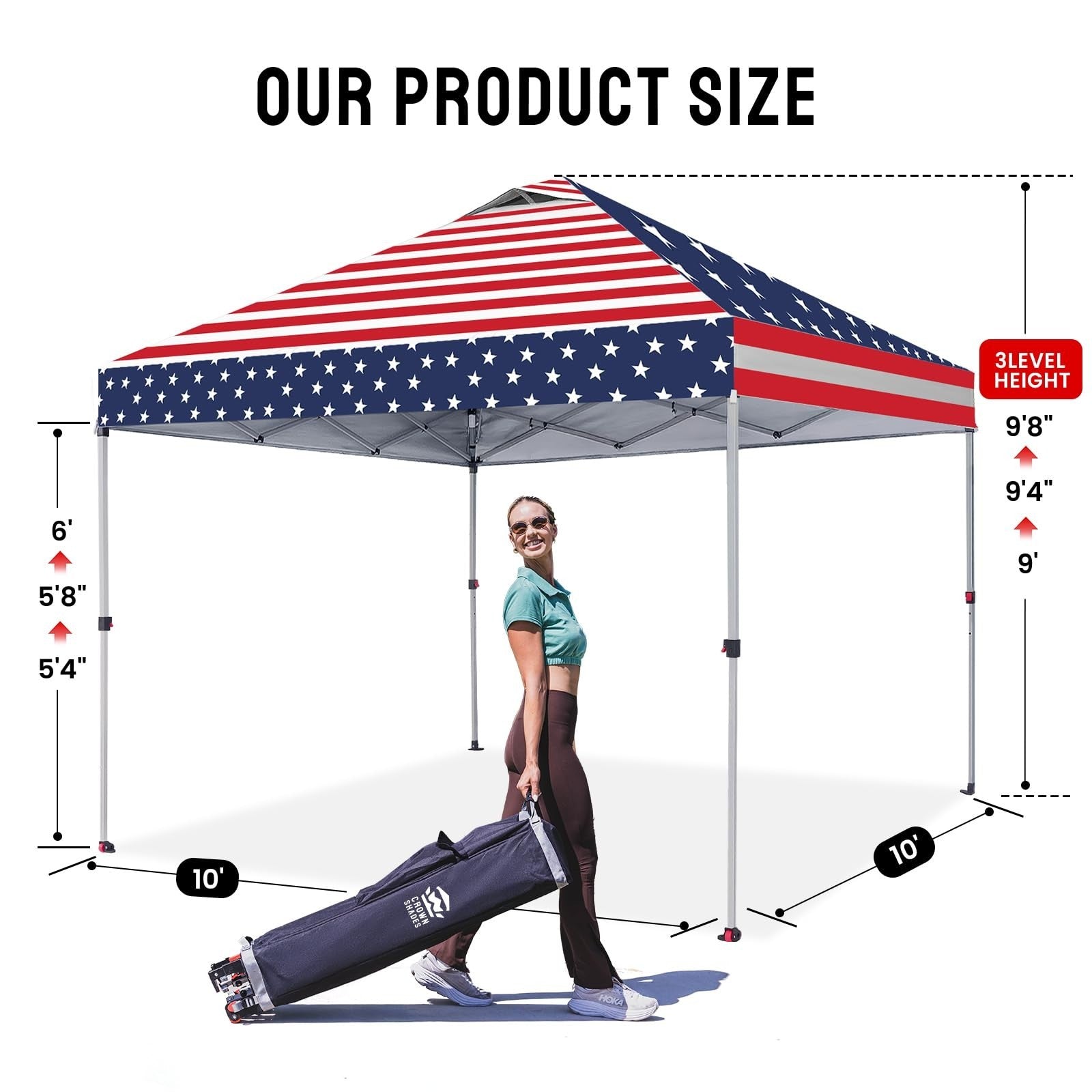 10x10 Pop Up Canopy Tent   Easy Setup, American Flag Design, Outdoor Shade for E2