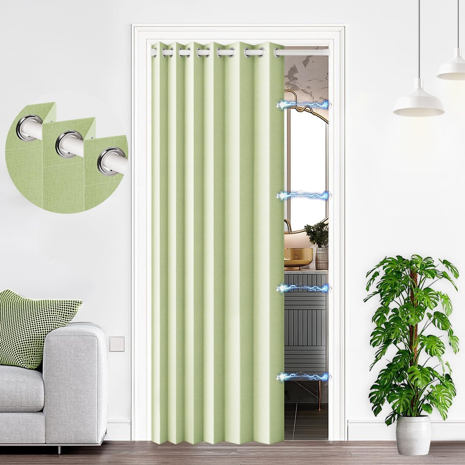100% Blackout Magnetic Door Curtain for Closet, Kitchen, Laundry, 1 Panel, W45 x1