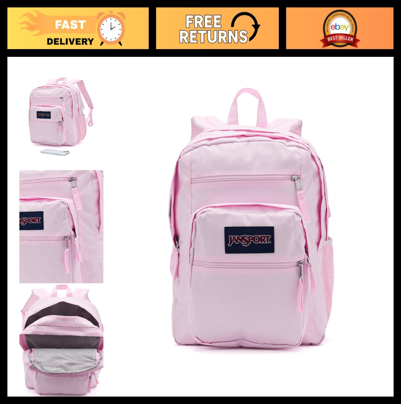 Laptop Backpack for 15” Laptop, Ergonomic Straps, 2 Compartments, Pink Ice0