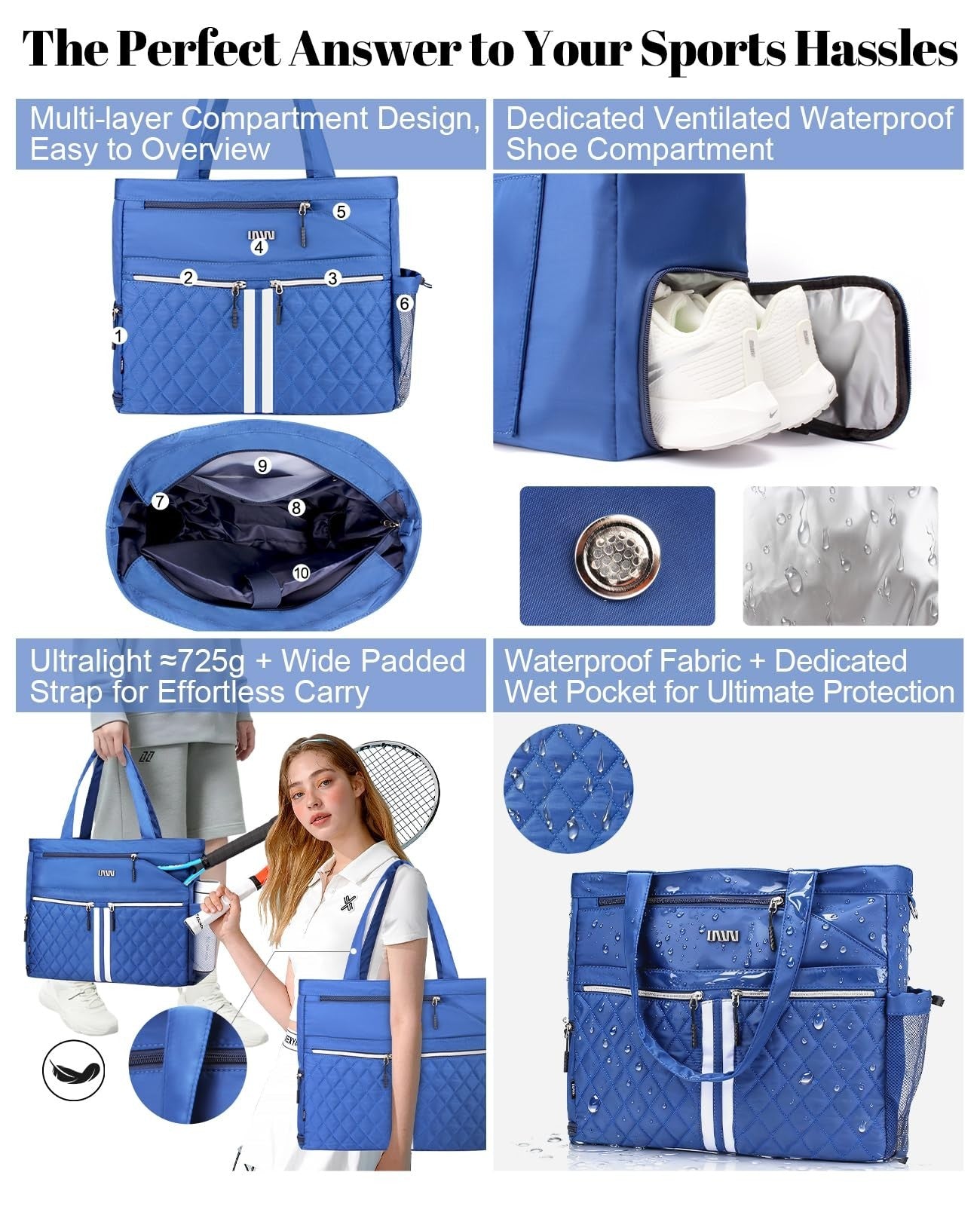 Tennis Bag for Women - Holds 2 Rackets, Ventilated Shoe Compartment, Gym & Pickl4