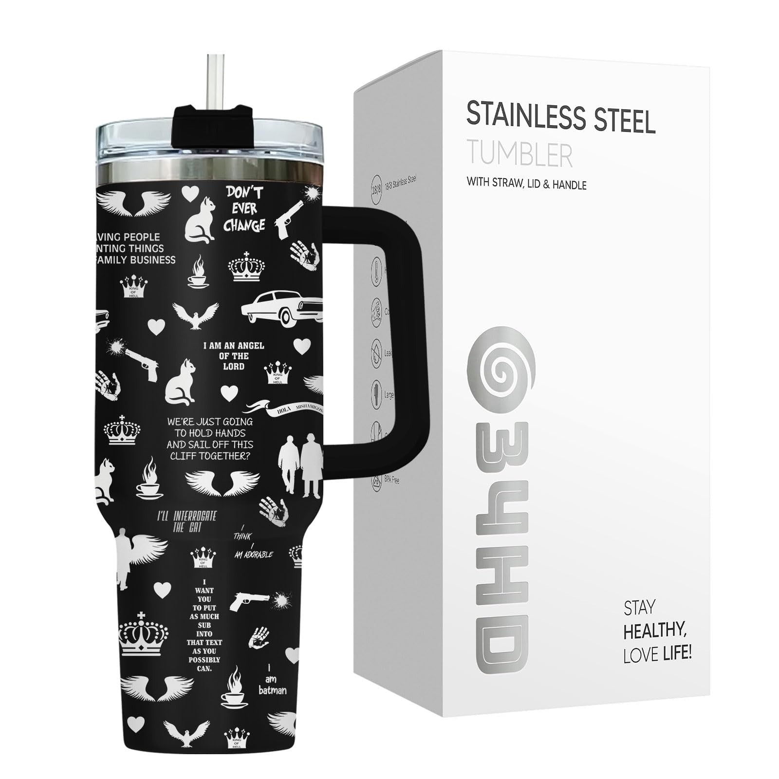40oz Insulated Tumbler with Handle & Straw   Vintage Car Wings Coffee Cup Gift5