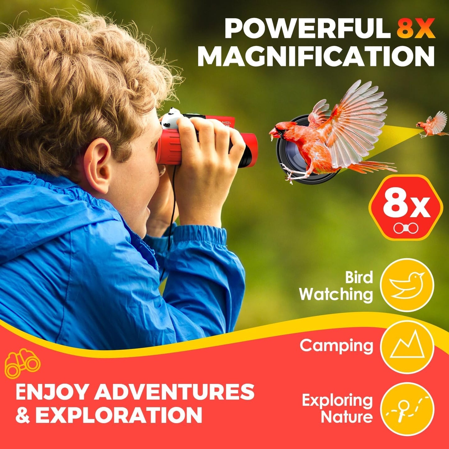 Kids Binoculars 8x21 High Resolution Optics with Magnifying Glass & Compass   Ou2