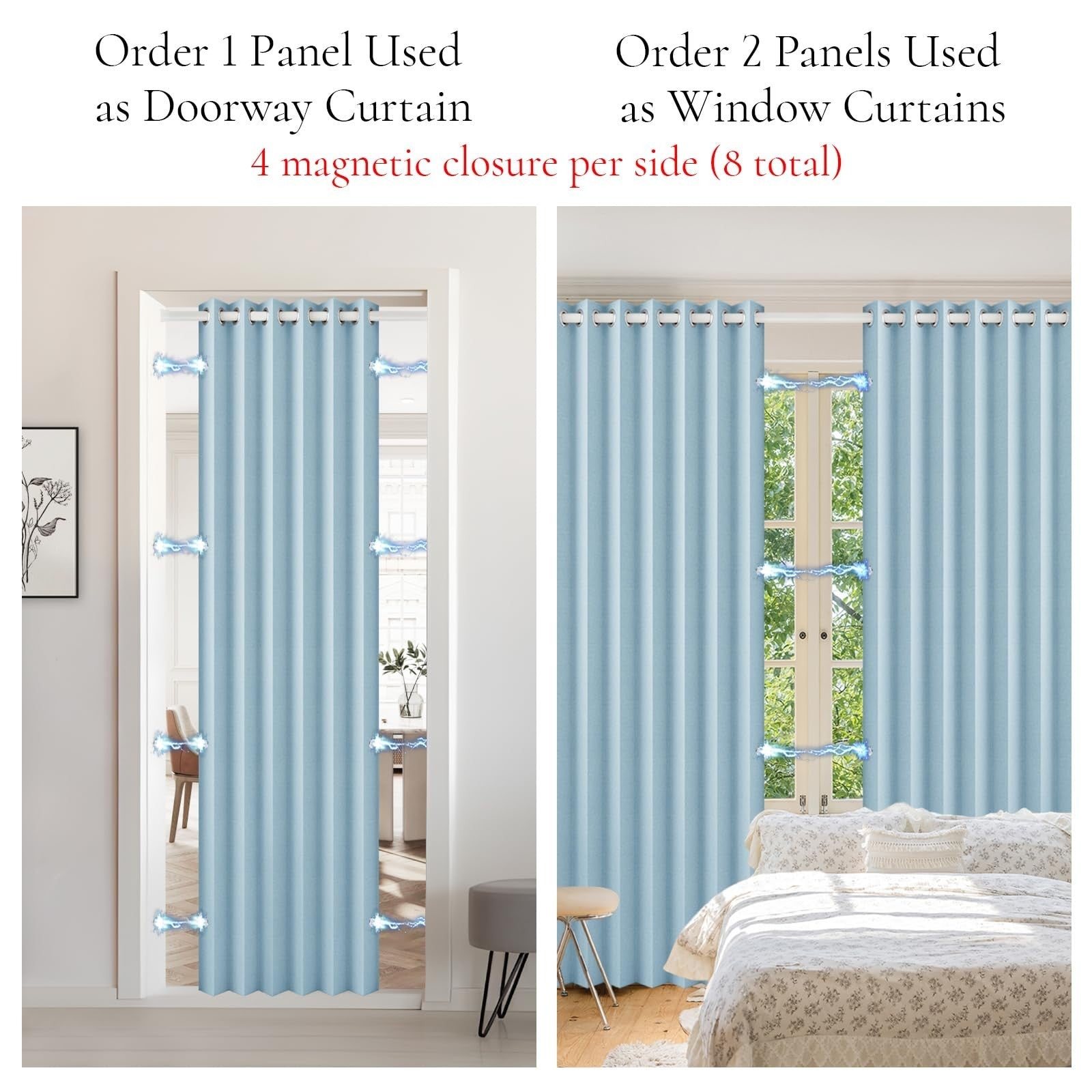 100% Blackout Magnetic Curtain Panel for Closet Door, Laundry, Hallway, 45x80" B6