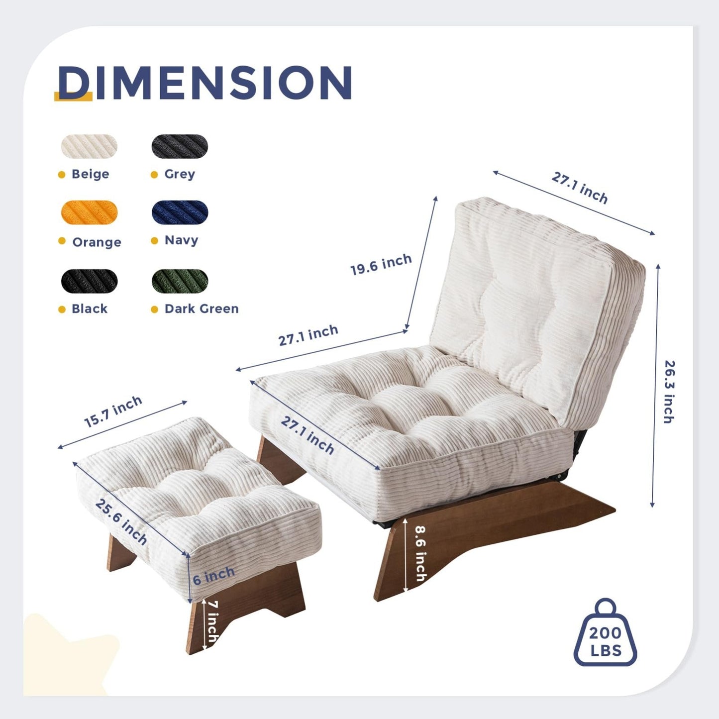 Cozy Tufted Accent Chair & Ottoman Set, Adjustable Backrest, Modern Recliner, Be2