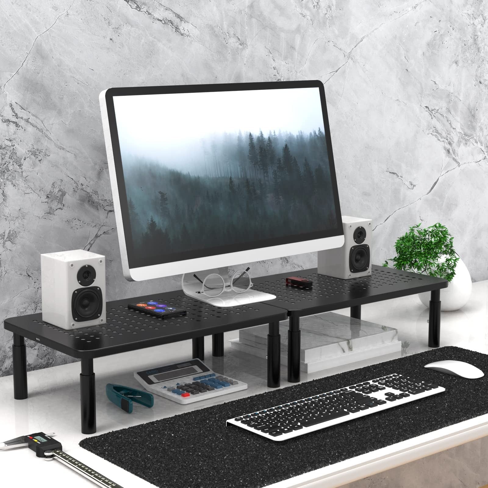 Adjustable Monitor Stand Riser with Storage, Desk Organizer for Home/Office, Bla7