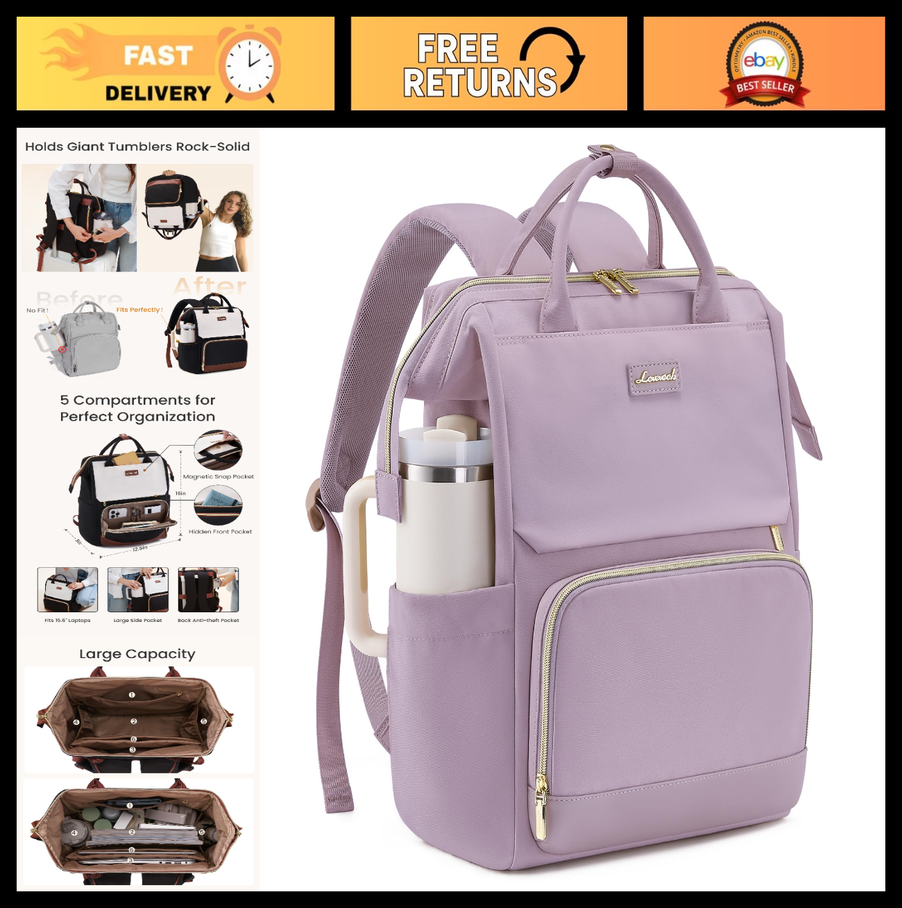 Stylish Laptop Backpack for Women   Travel, Work, Nurse, Teacher, Tumbler Holder0