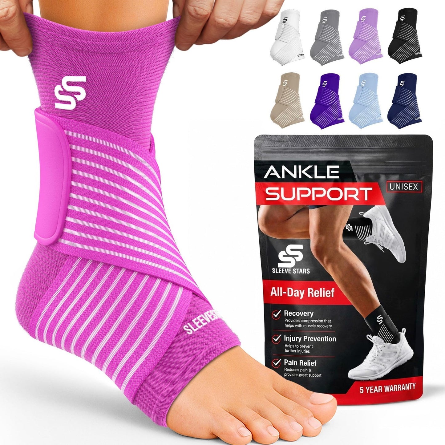 Ankle Brace Compression Sleeve for Sprains & Plantar Fasciitis Relief, Adjustabl1