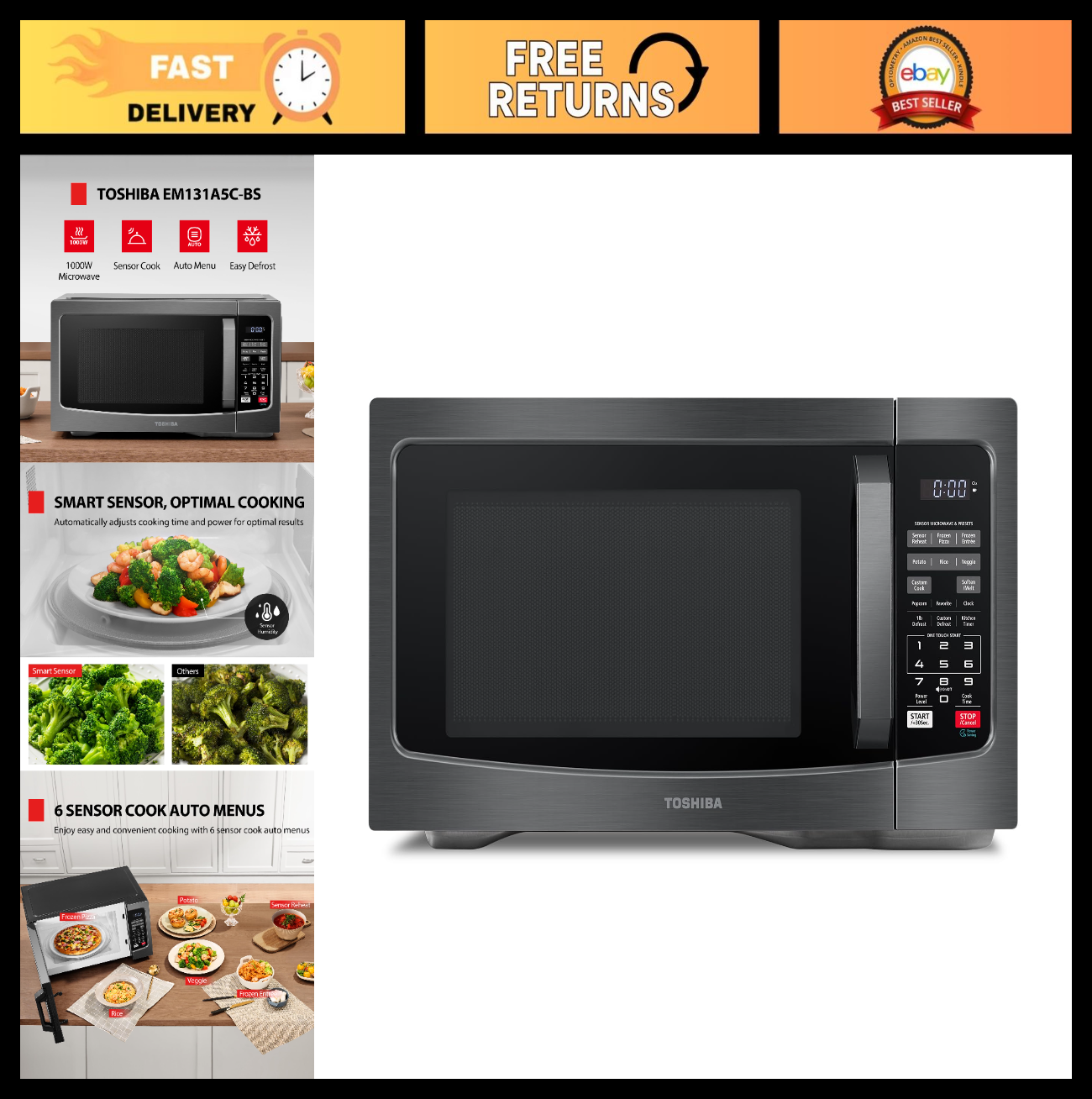 Countertop Microwave Oven 1.2 Cu Ft, 1000W, Smart Humidity Sensor, 12 Auto Menus0