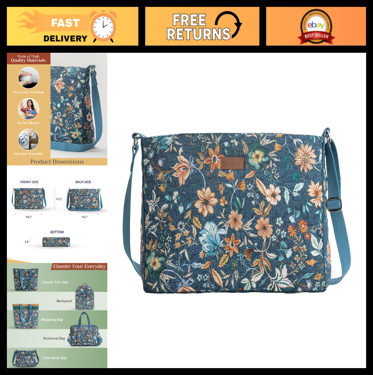 Stylish Cotton Shoulder Bag for Women   Versatile Handbag, Everyday Use0