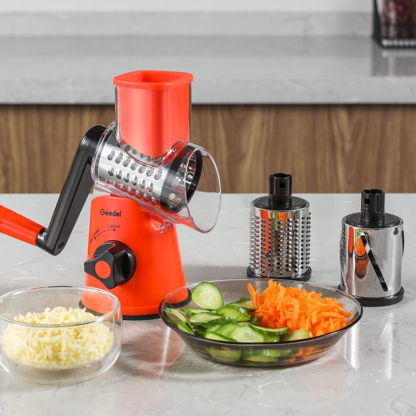 Rotary Cheese Grater & Vegetable Slicer   3 Blades, Easy Clean, Suction Base, BP8