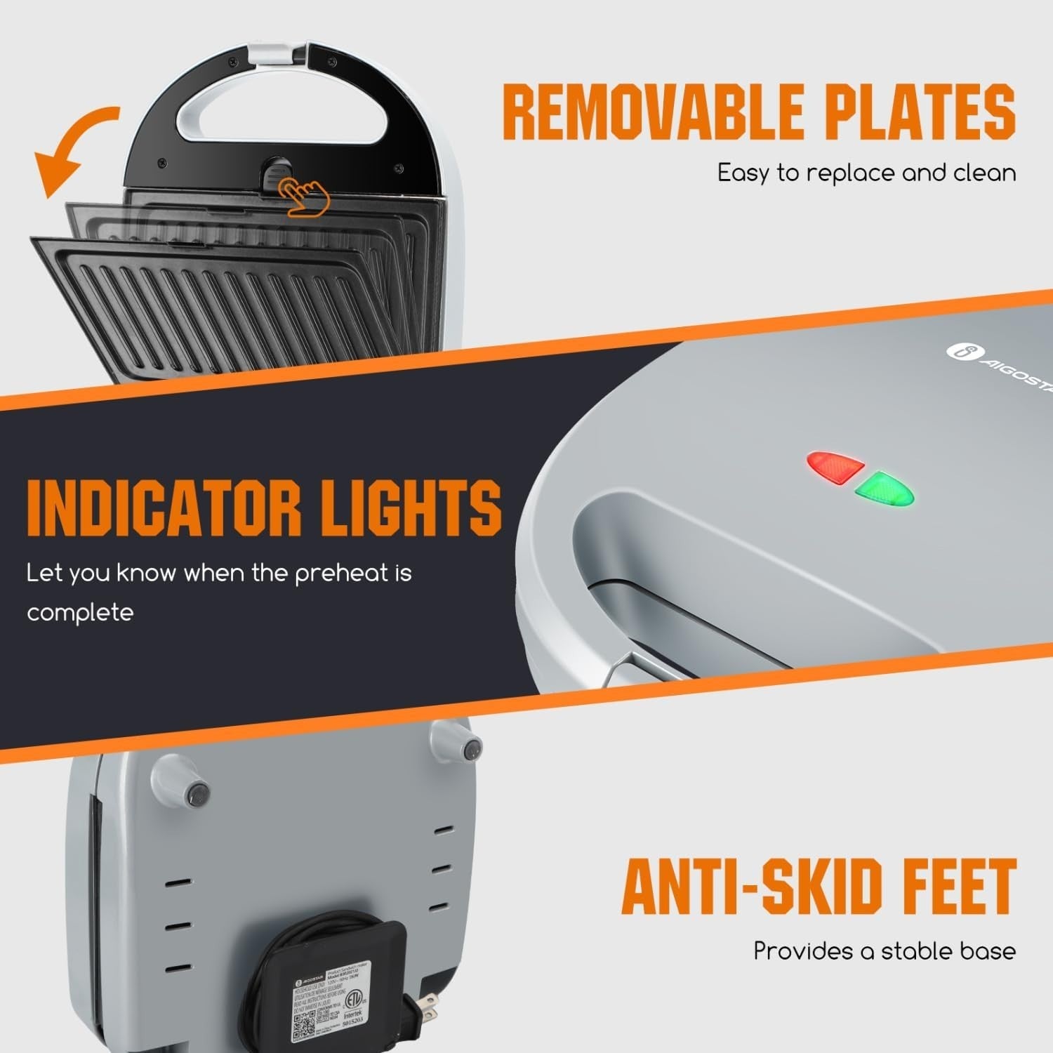 3-in-1 Sandwich Maker & Waffle Maker - Non-Stick Electric Grill with Cool Touch7