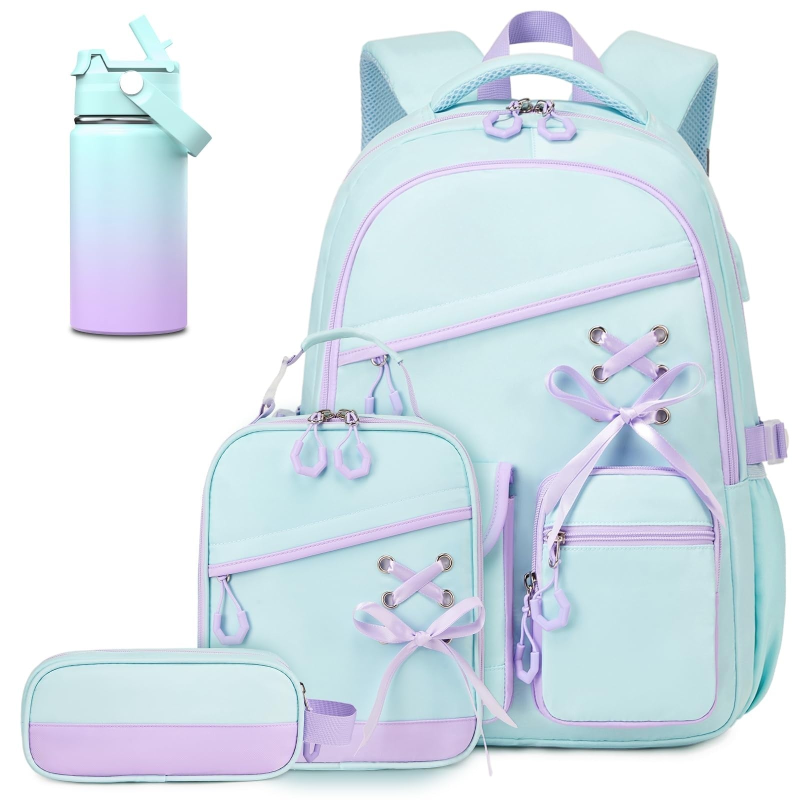 Girls School Backpack Set   6PCS with Insulated Water Bottle, Lunch Bag & Pencil1