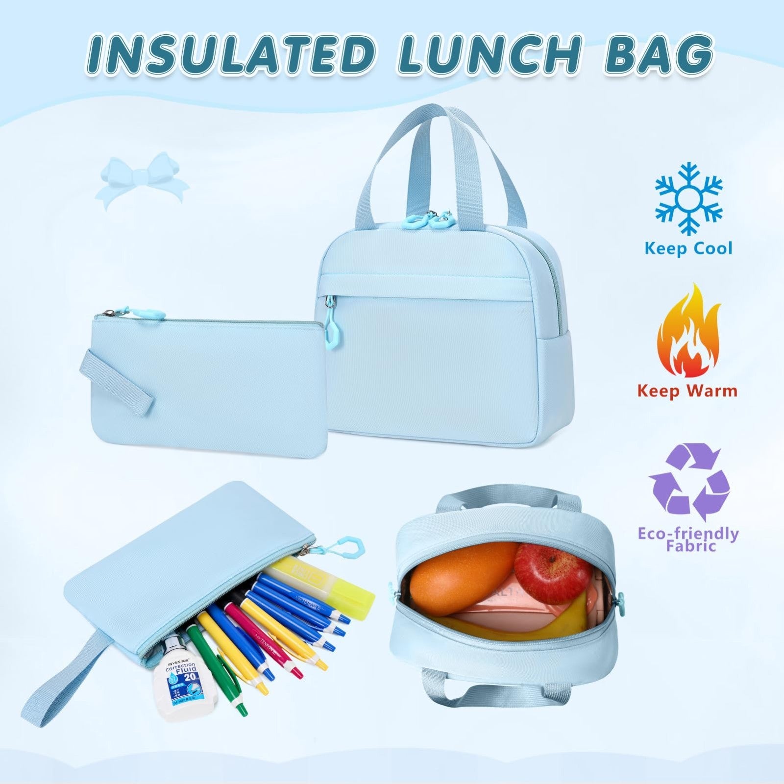 Stylish Girls Backpack Set with Lunch Box & Pencil Case   Perfect for School!5