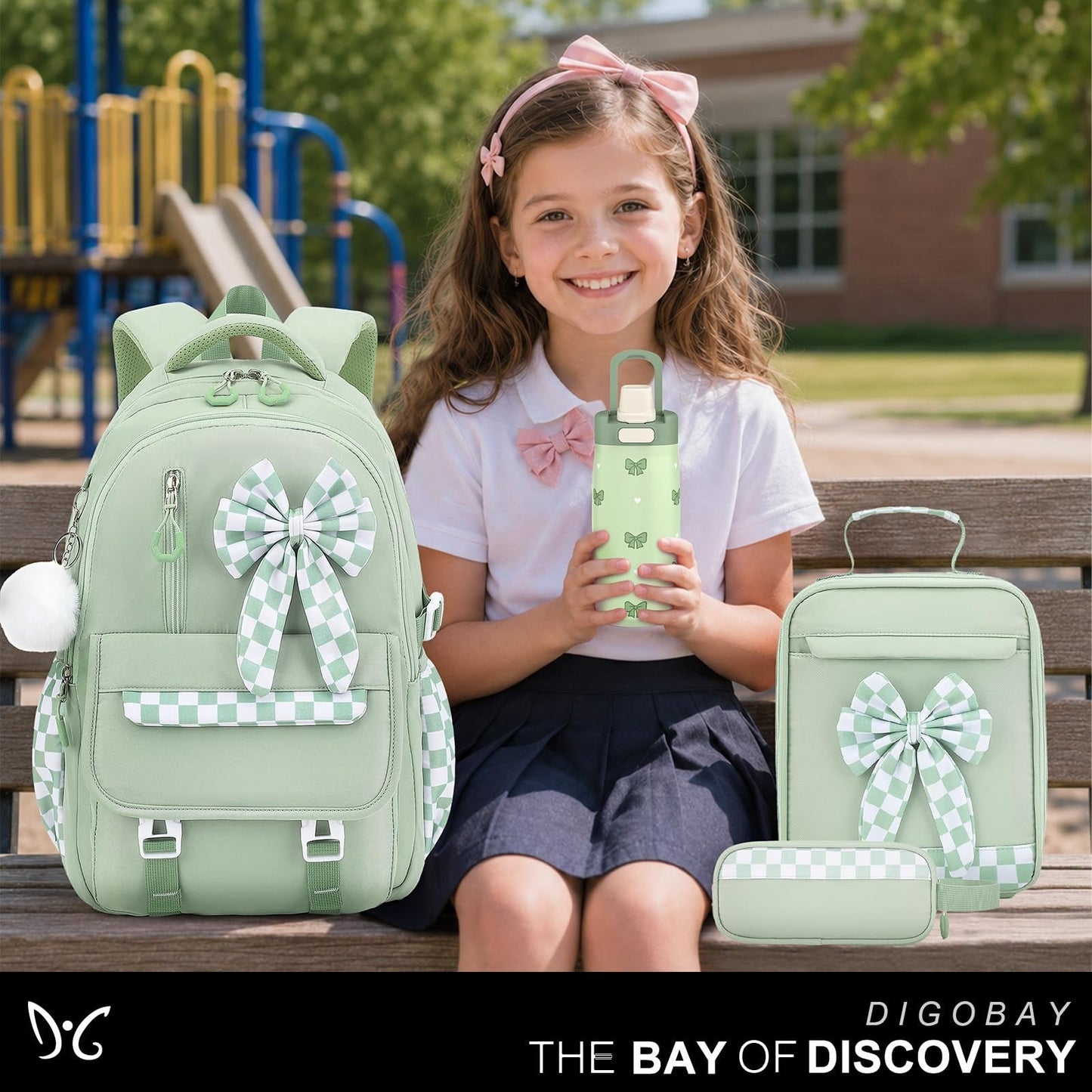Stylish Girls Backpack Set 4PCS with 14oz Water Bottle, Lunch Bag & Pencil Case7