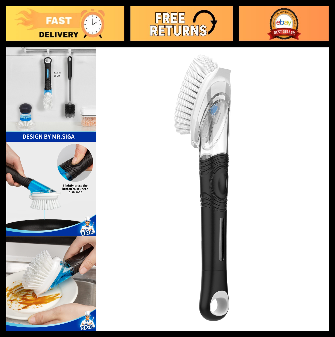 Soap Dispensing Dish Brush for Kitchen Cleaning | Pot & Pan Scrubber with Scrape0
