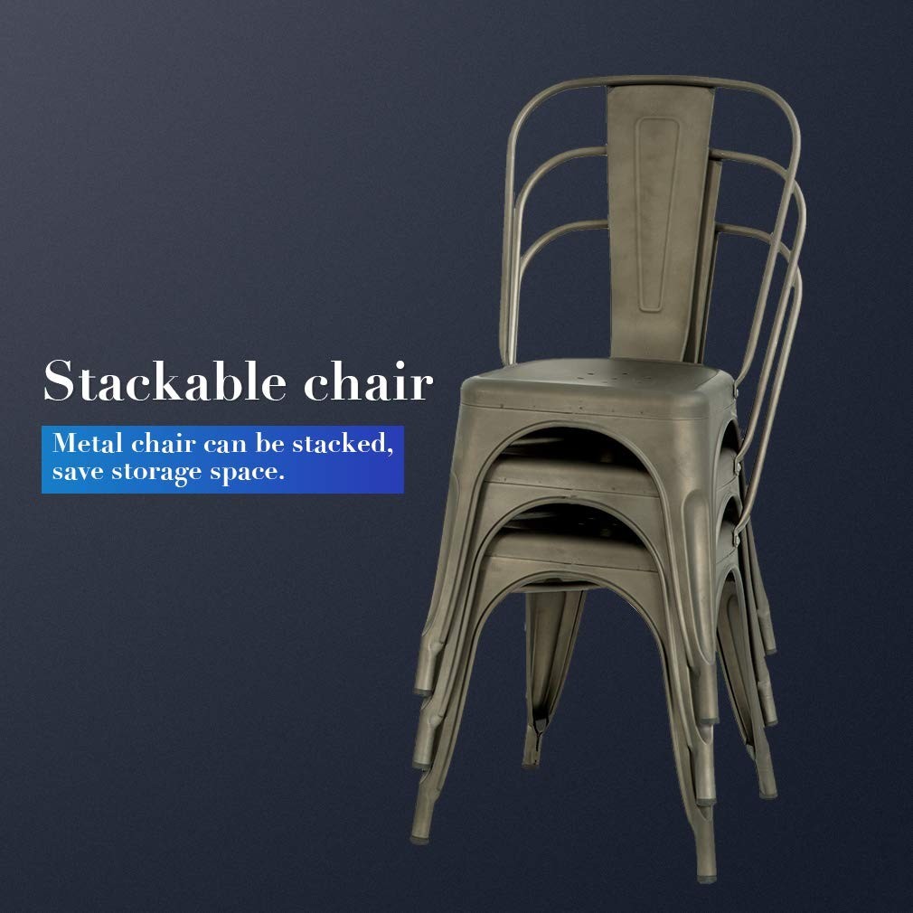 Set of 4 Stackable Metal Dining Chairs   Indoor Outdoor Patio Kitchen Bar Chairs5