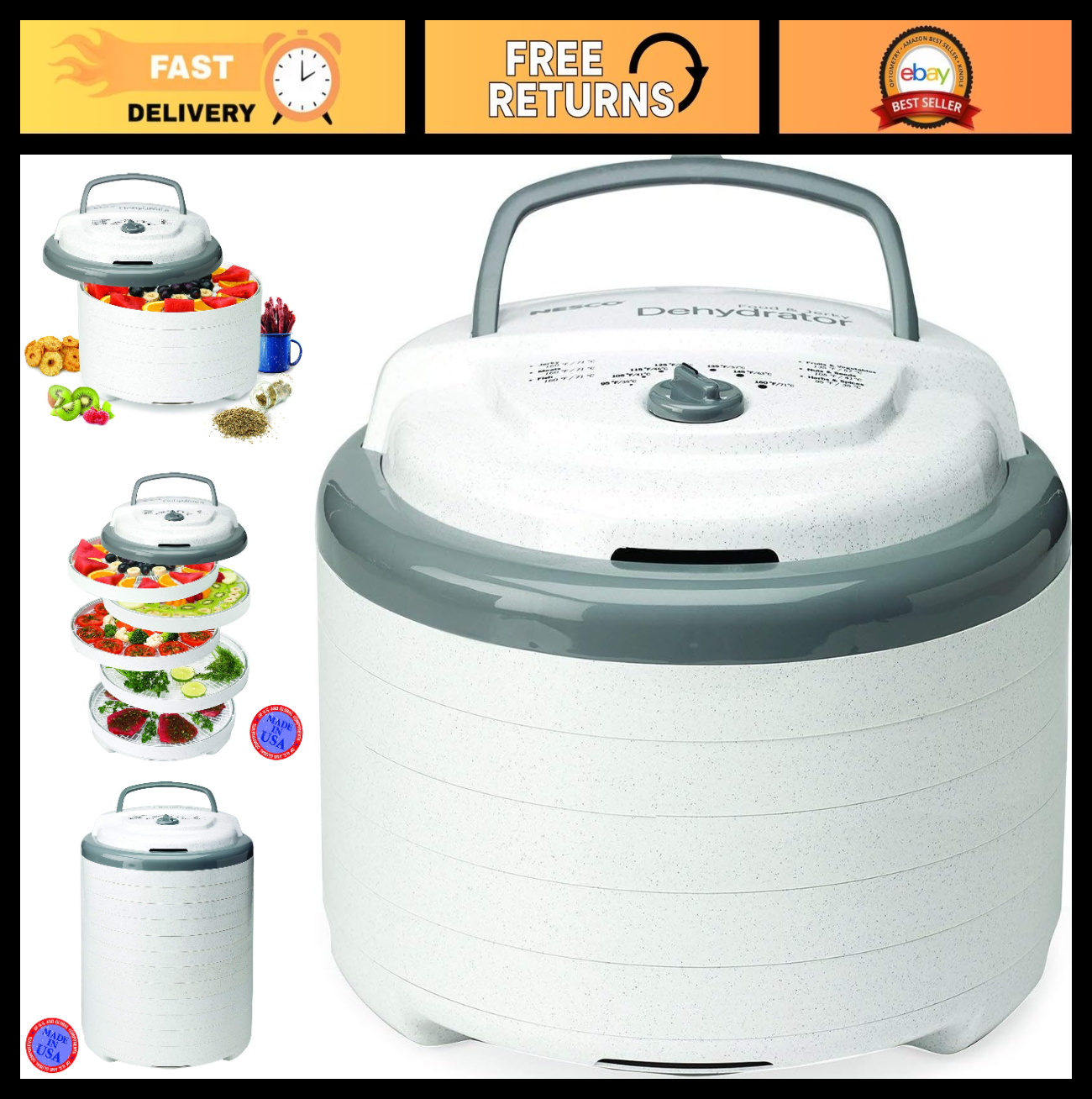 Food Dehydrator for Snacks, Fruit, Beef Jerky - Adjustable Temperature, Gray0