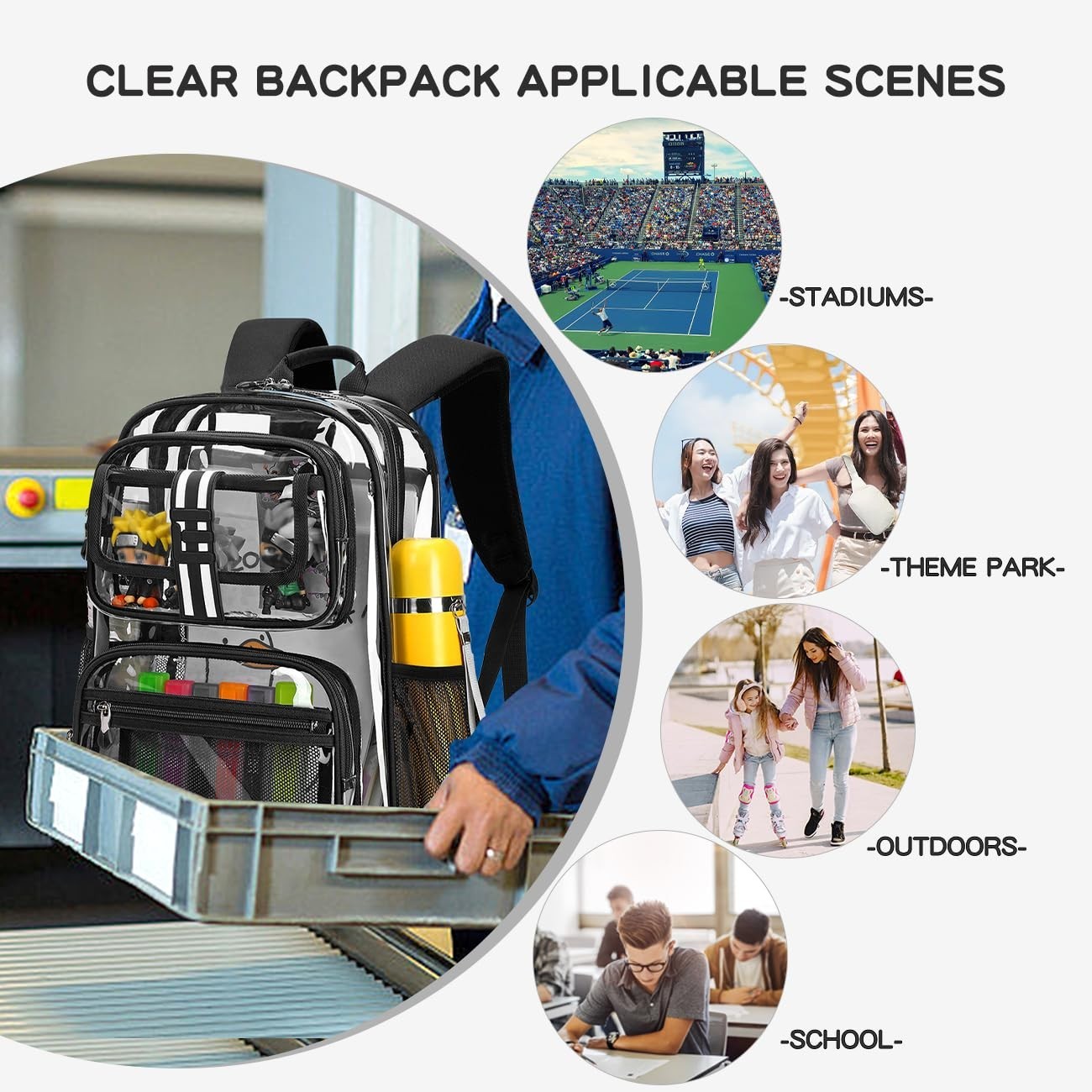 Clear Kids Backpack for School, Heavy Duty 16in Book Bag for Boys & Girls 6 104