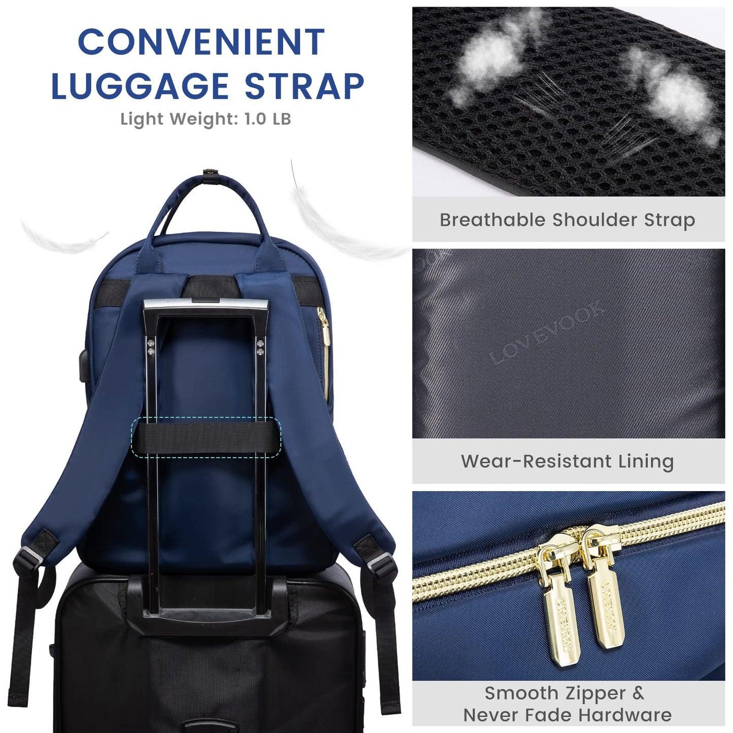 Stylish 17.3" Waterproof Laptop Backpack for Women & Men, Travel Work Purse, Nav6