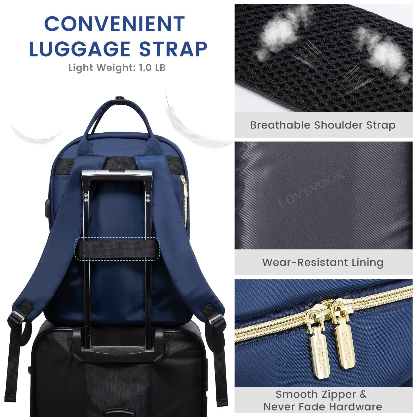 Stylish 17.3" Waterproof Laptop Backpack for Women & Men, Travel Work Purse, Nav6