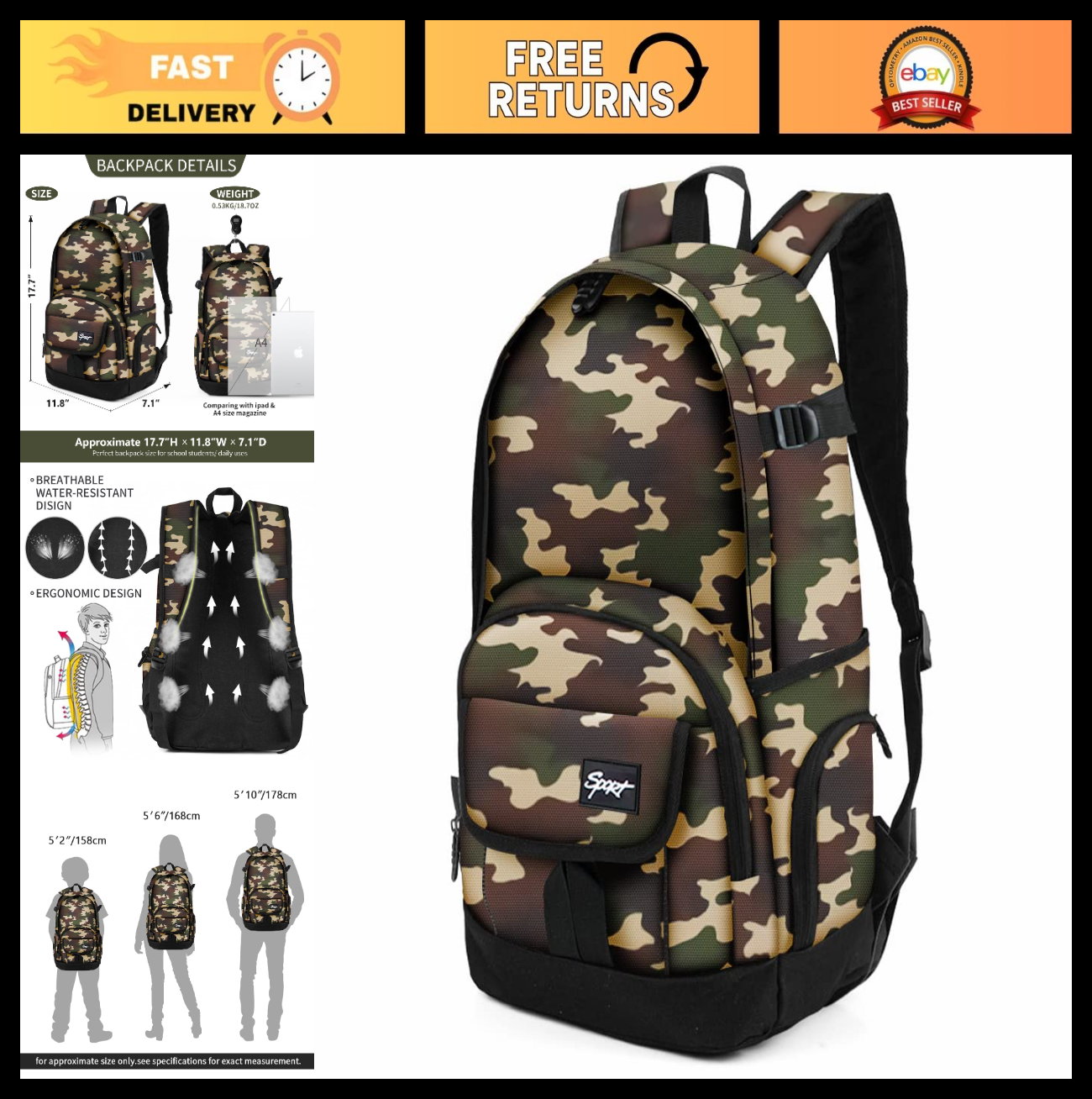 Lightweight School Backpack Travel Bag for Men & Women   College & Daily Use0